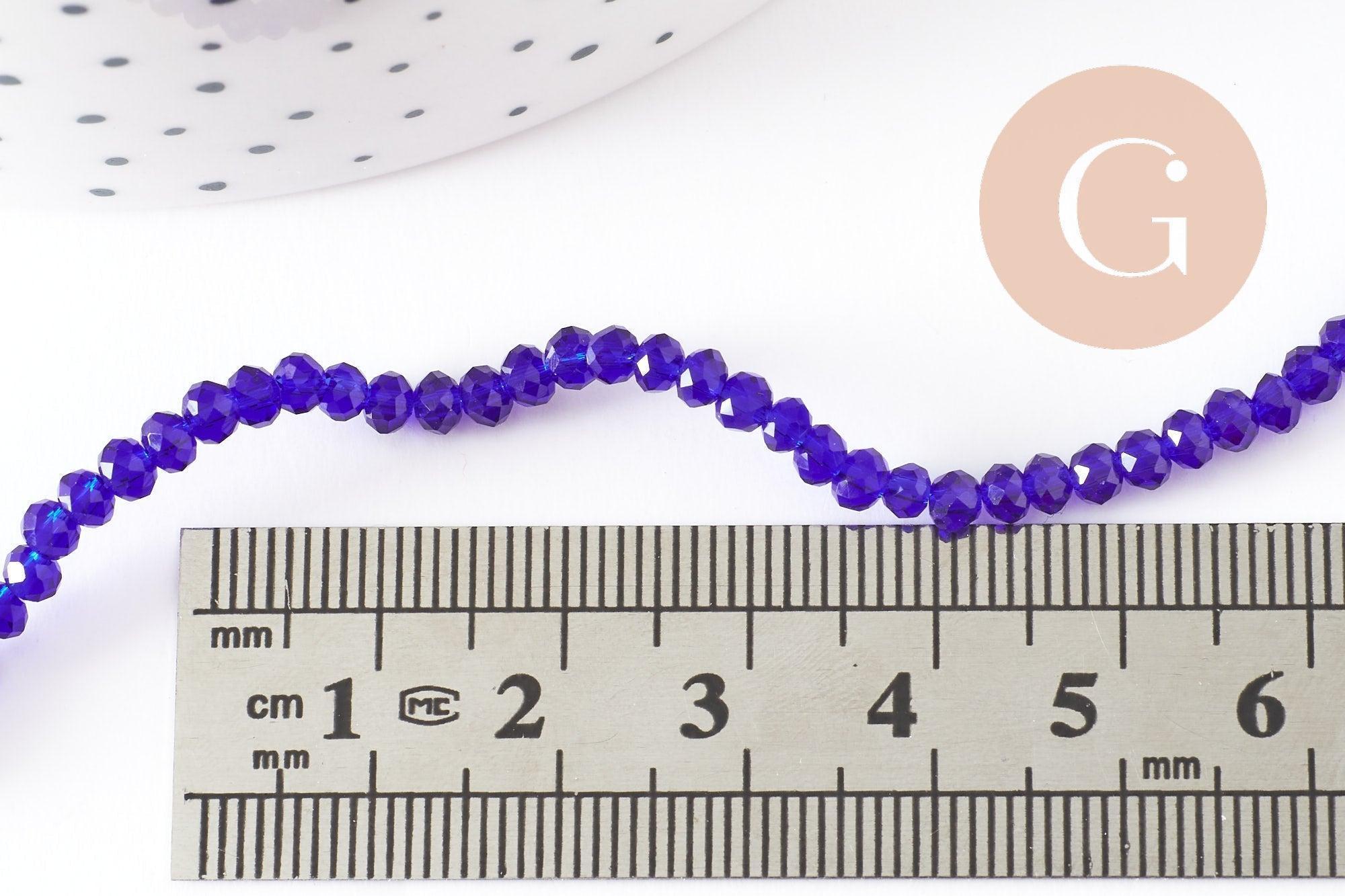 Perles toupies bleu, cristal bleu marine,Perle verre facette, 3x2mm- fil de 38 cm, x1 (G2198)