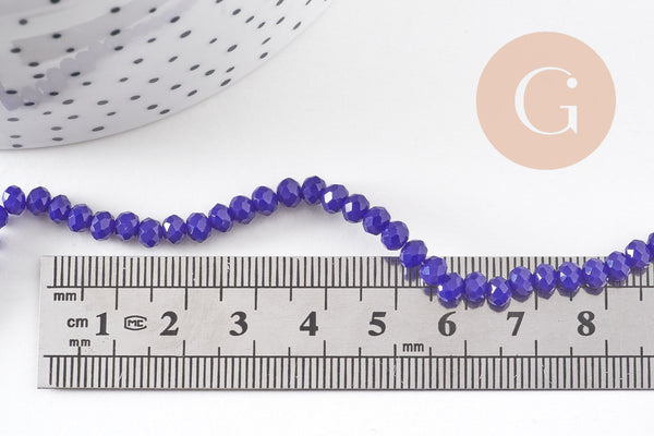 Perles toupies bleu, cristal bleu marine,Perle verre facette, 4x3mm ,fil de 49 cm , x1 (G2720)