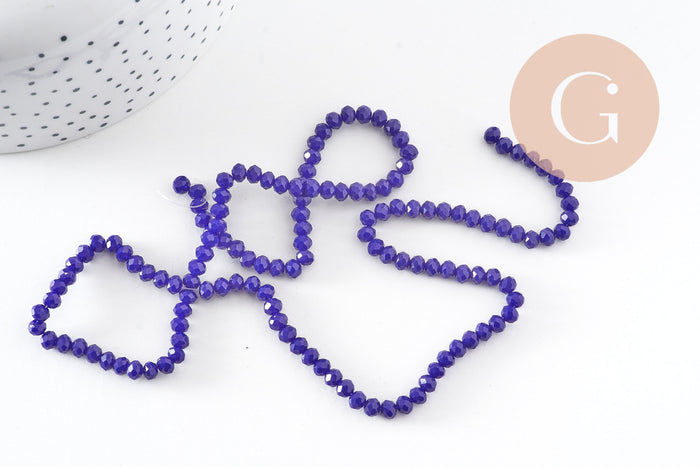 Perles toupies bleu, cristal bleu marine,Perle verre facette, 4x3mm ,fil de 49 cm , x1 (G2720)