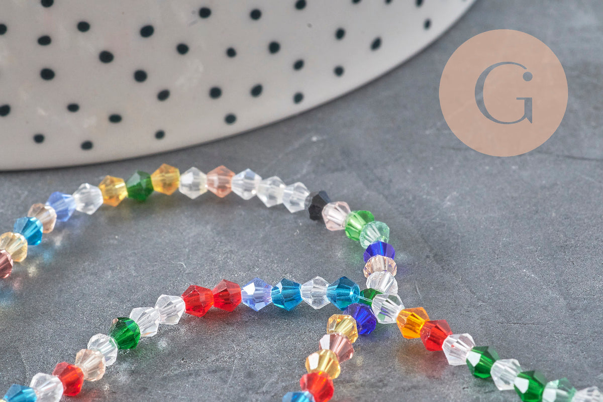 Perles toupies cristal à facette multicolore 3.8x3mm, x1 fil de 32.5cm (G11344)-Perles-Gingerlily Perles