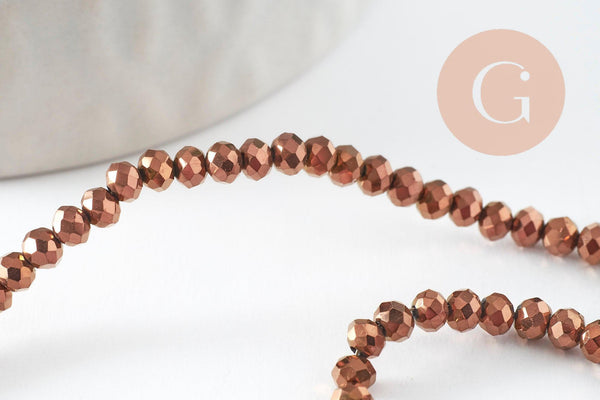 Perles toupies cristal cuivre, perles bijoux, perle cristal,Perle verre facette,création bijoux, fil de 180,3x2mm x1 (G5910)