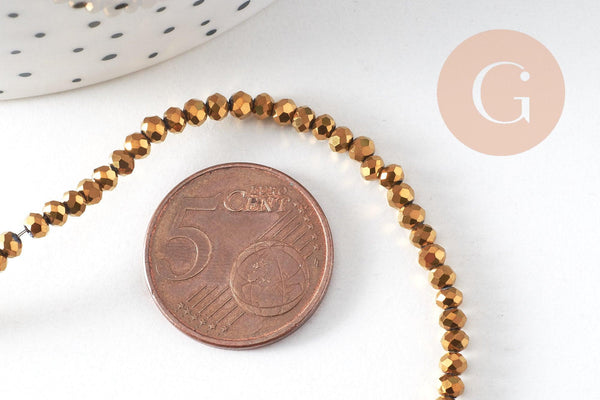 Perles toupies cristal doré irisé, perles bijoux, perle cristal,Perle verre facette,création bijoux, fil de 180,3x2mm, x1 (G4686)