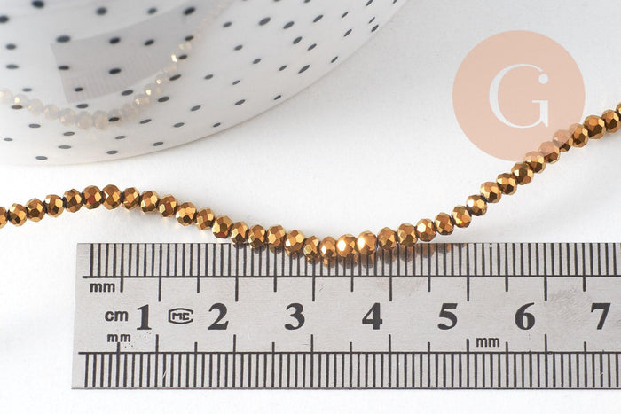 Perles toupies cristal doré irisé, perles bijoux, perle cristal,Perle verre facette,création bijoux, fil de 180,3x2mm, x1 (G4686)