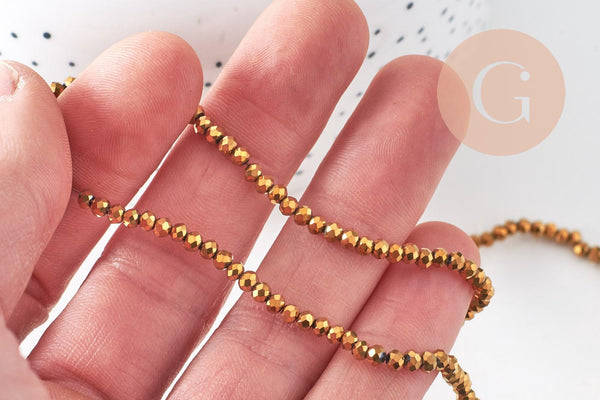 Perles toupies cristal doré irisé, perles bijoux, perle cristal,Perle verre facette,création bijoux, fil de 180,3x2mm, x1 (G4686)