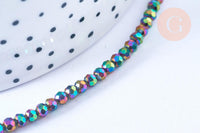 Perles toupies cristal noir irisé 3.5x2.5mm, perles bijoux, perle cristal,Perle verre facette,création bijoux, fil 25.4cm (G6754)