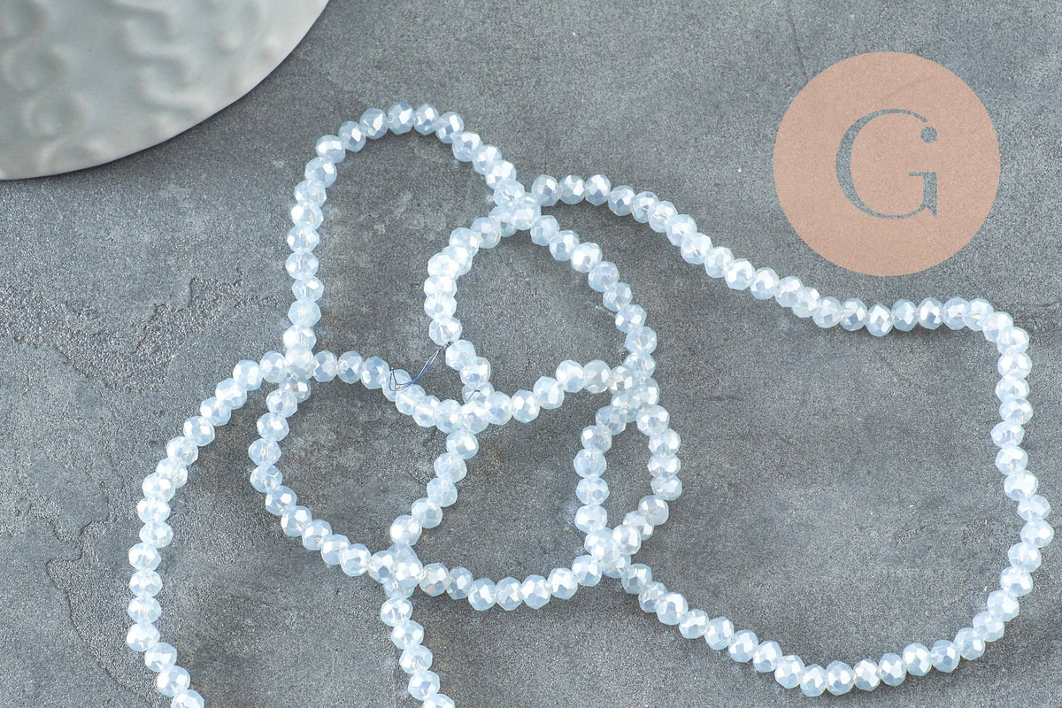 Perles toupies cristal transparent gris clair irisé, bijoux cristal,verre facette,création bijoux, 2.5x2mm, fil de 45cm x1 (G3617)