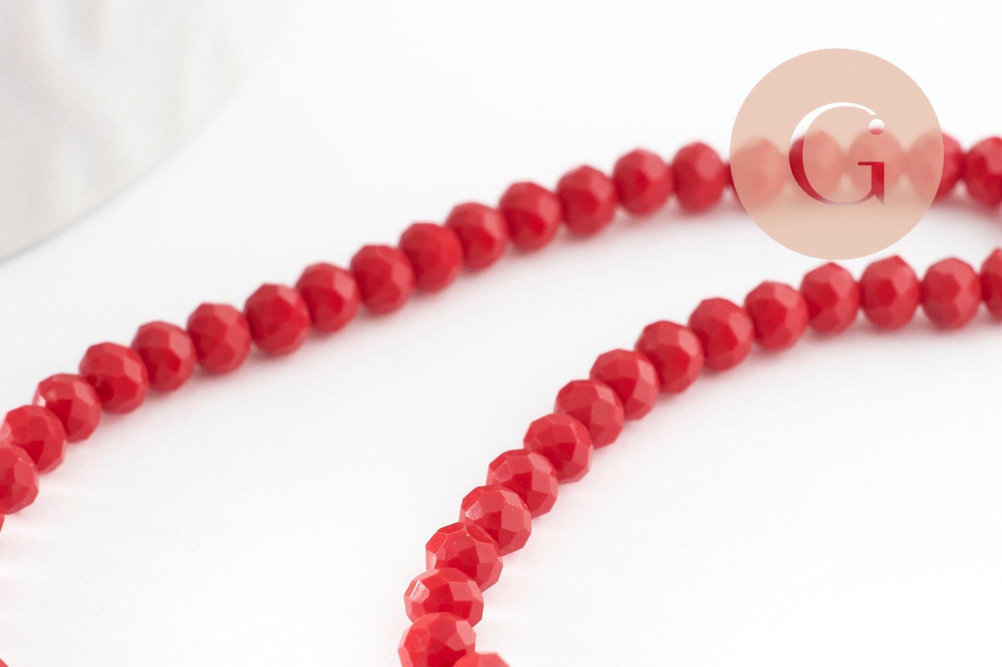 Perles toupies rouge foncé, perle cristal, perles rouge vif, verre facette,perle bicone,fil de35 cm x1 (G0613)