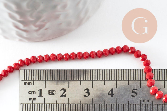 Perles toupies rouge foncé, perle cristal, perles rouge vif, verre facette,perle bicone,fil de35 cm x1 (G0613)