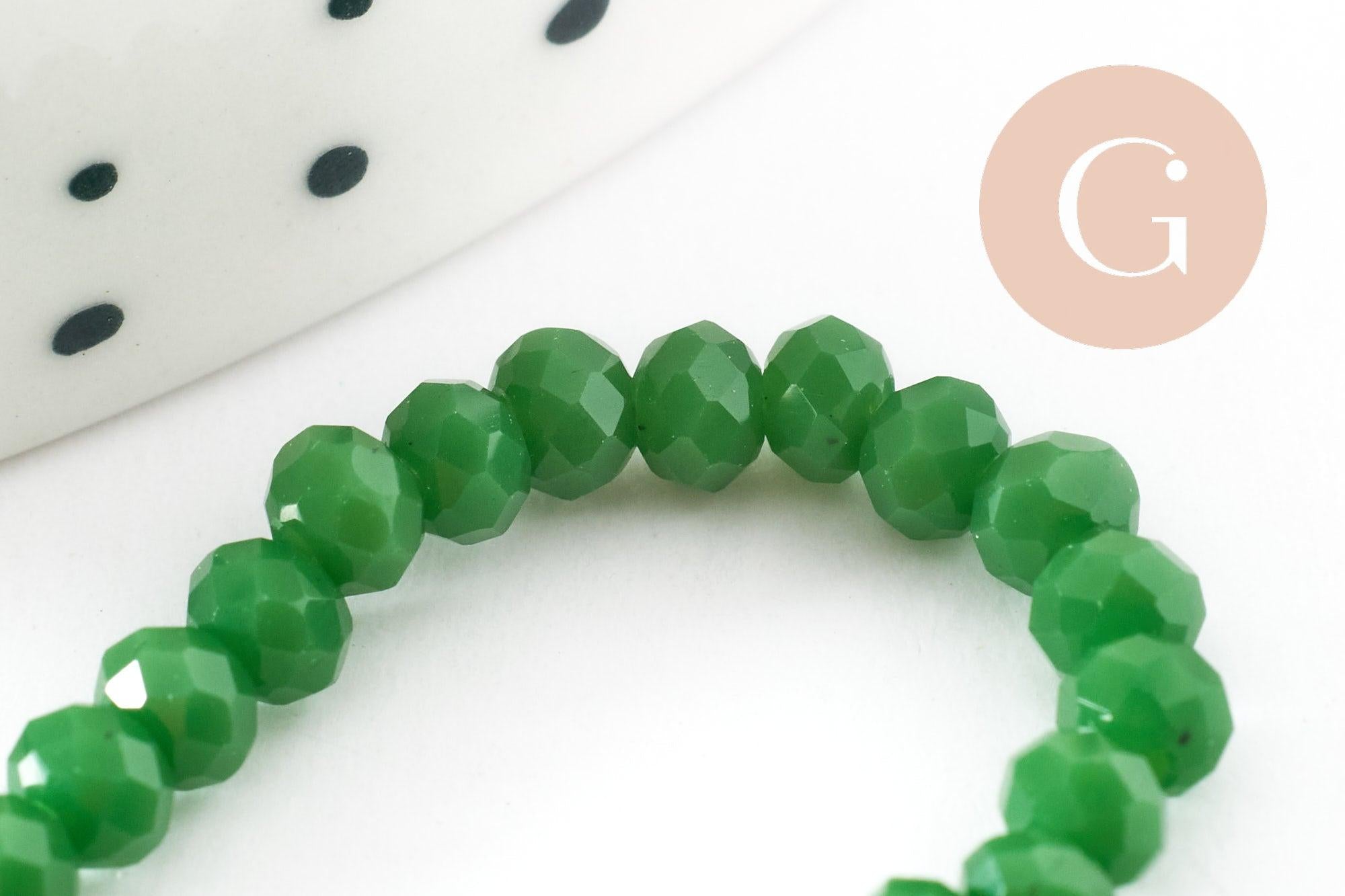 Perles toupies vert émeraude, perles bijoux, fourniture créative, Perle verre facette,fil de 36cm, 3mm x1 (G5376)