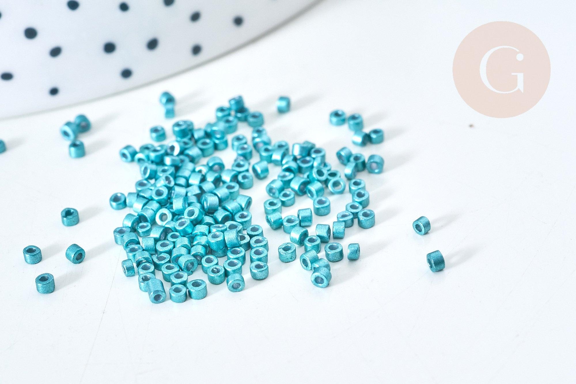 Perles tube bleu métallisé mat façon Delica miyuki, x1 sachet de 8g (G7767)