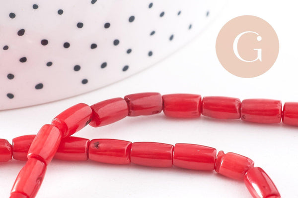 Perles tube corail en bambou de mer (imitation corail), corail teinté, 5x8mm,le fil de 40cm x1 (G4137)