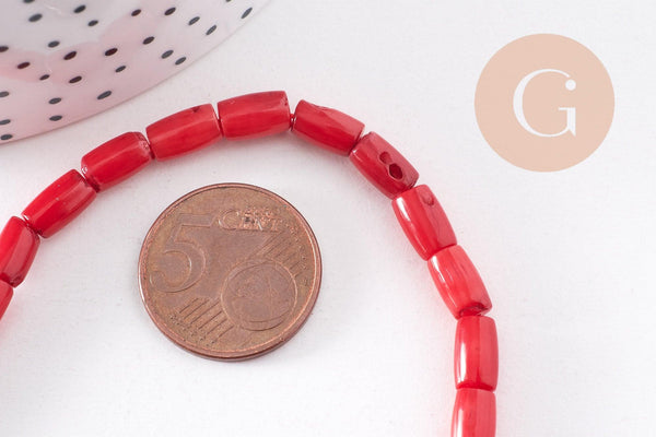Perles tube corail en bambou de mer (imitation corail), corail teinté, 5x8mm,le fil de 40cm x1 (G4137)