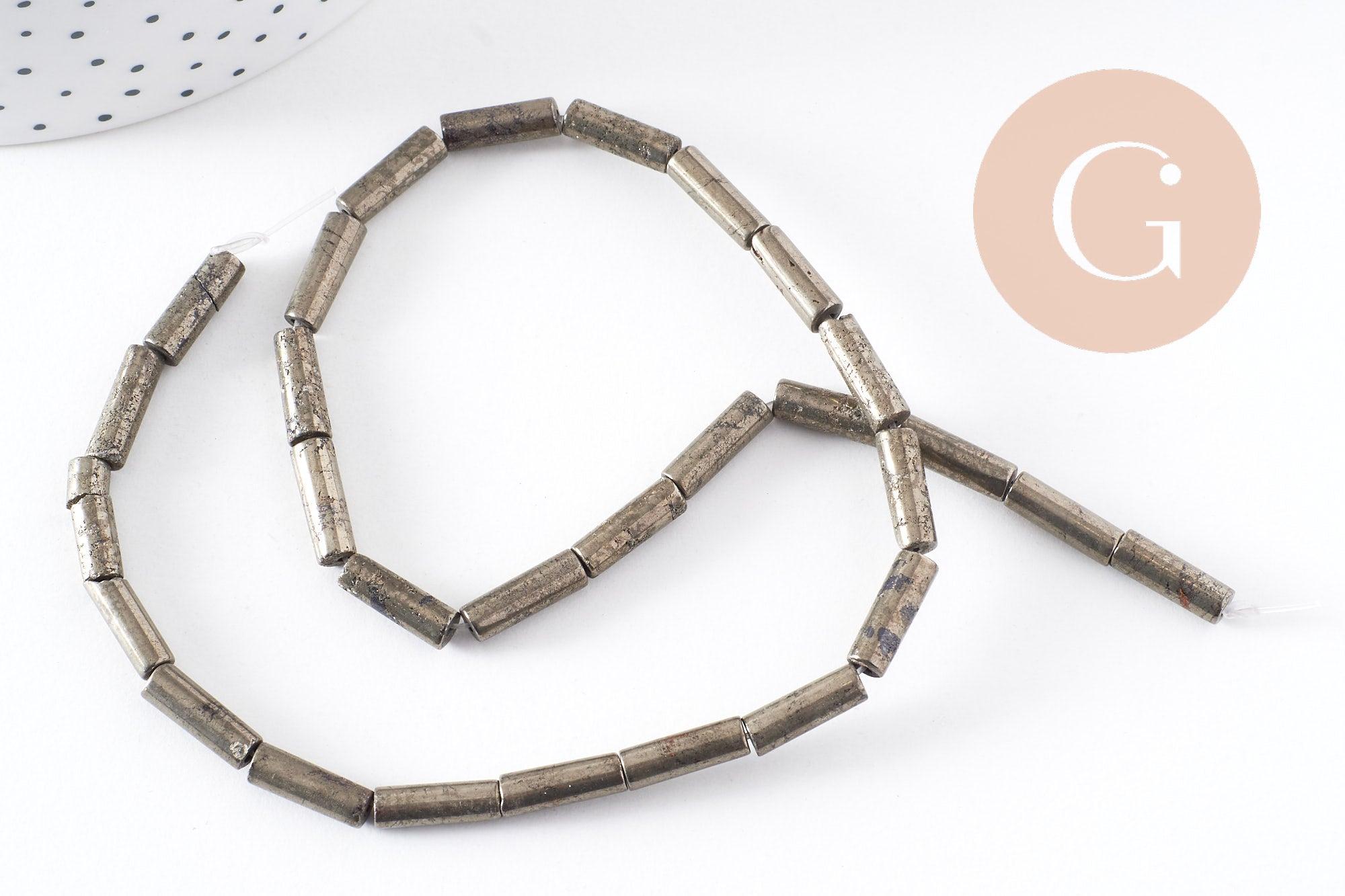 Perles tube pyrite naturelle 13x4mm, x1 fil (G4020)