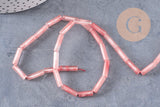 Perles tube quartz cerise verre 13mm, x1 fil de 37cm (G4159)