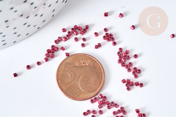 Perles tube rose foncé métallisé mat façon Delica miyuki, x1 sachet de 8g (G8135)