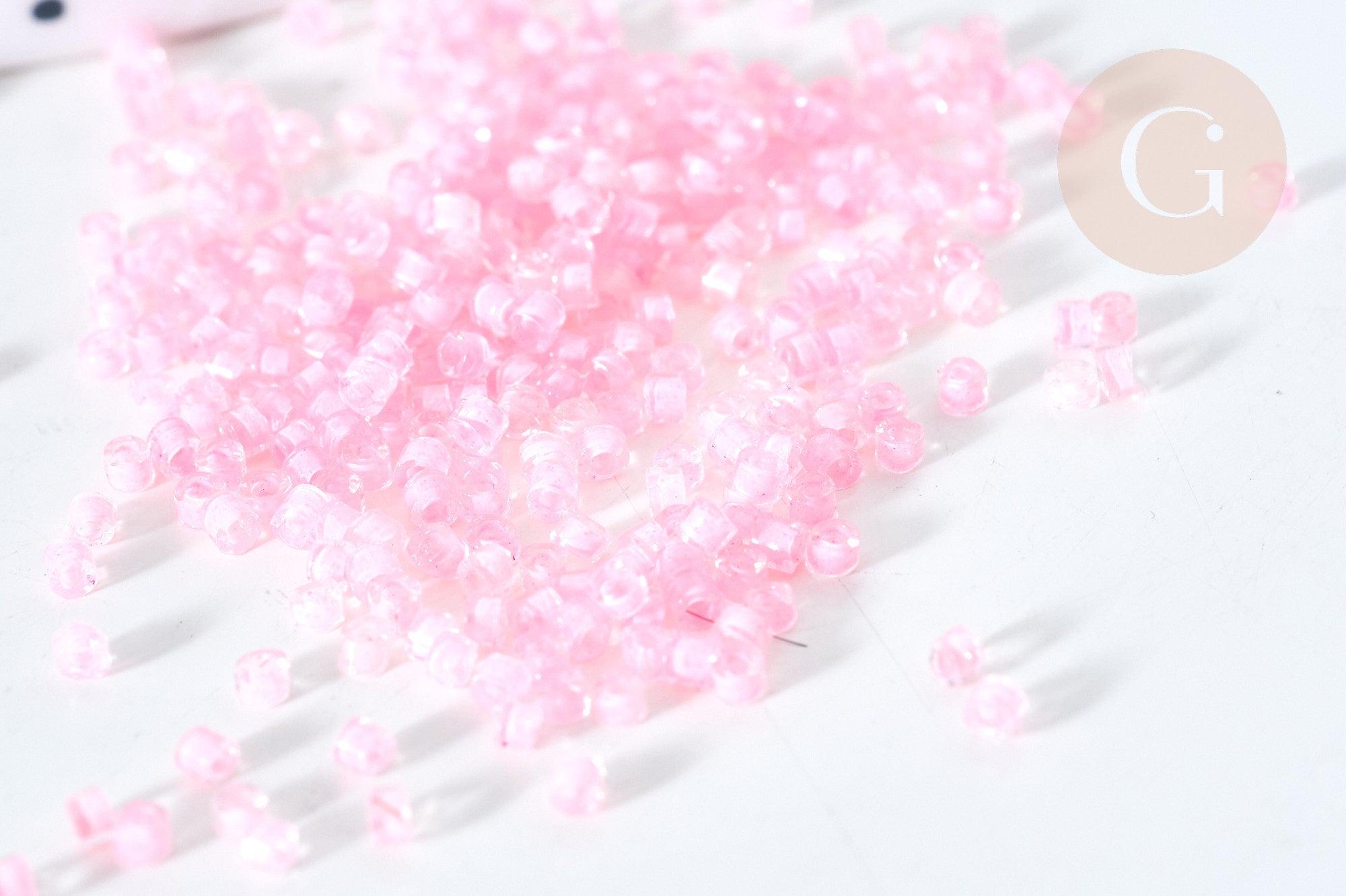 Perles tube verre rose transparent façon Delica miyuki, x1 sachet de 8g (G7768)