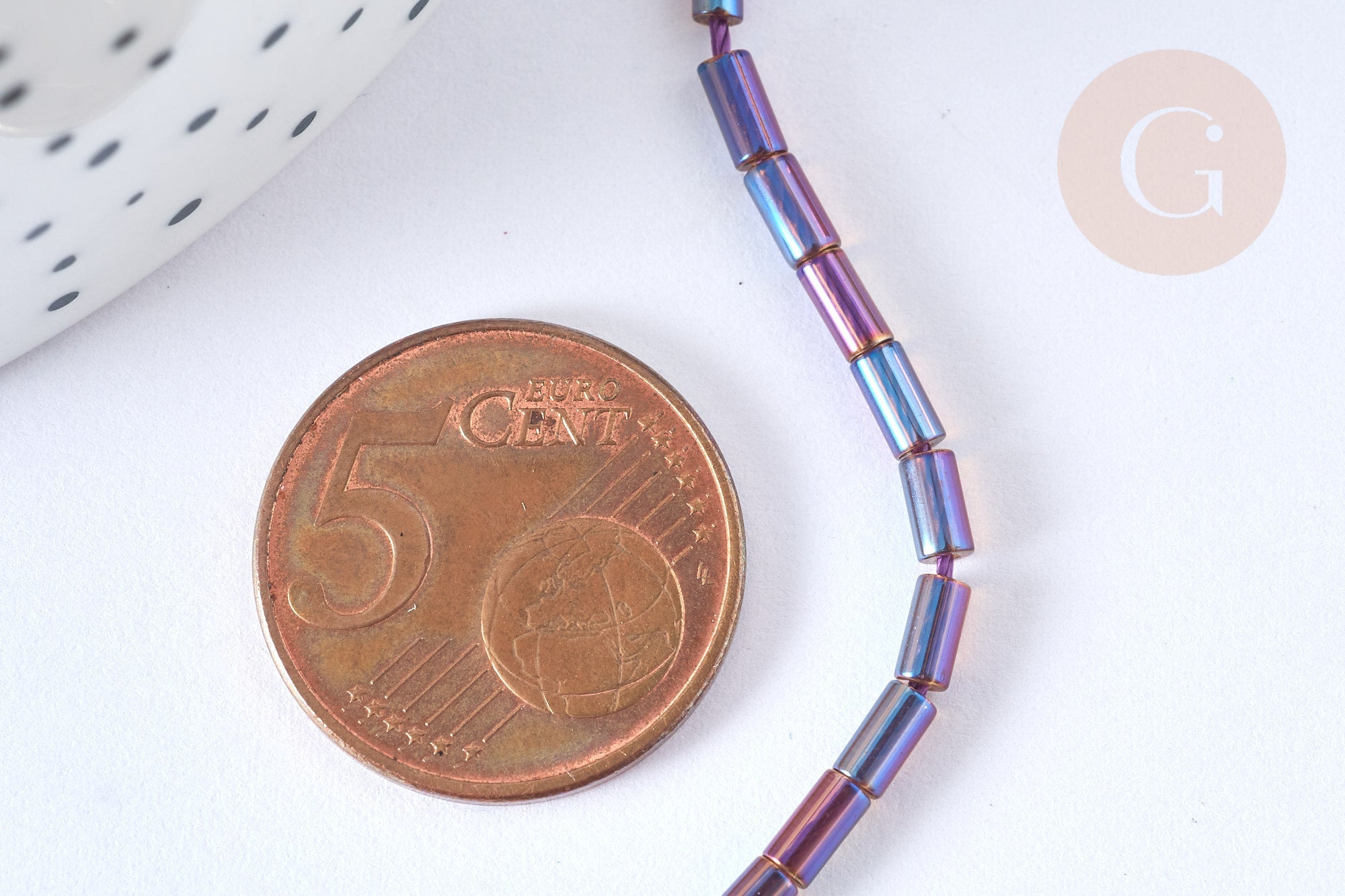 Perles tube verre violet-bleu métallisé 4,5mm, fil de 36cm, x1 (G7094)