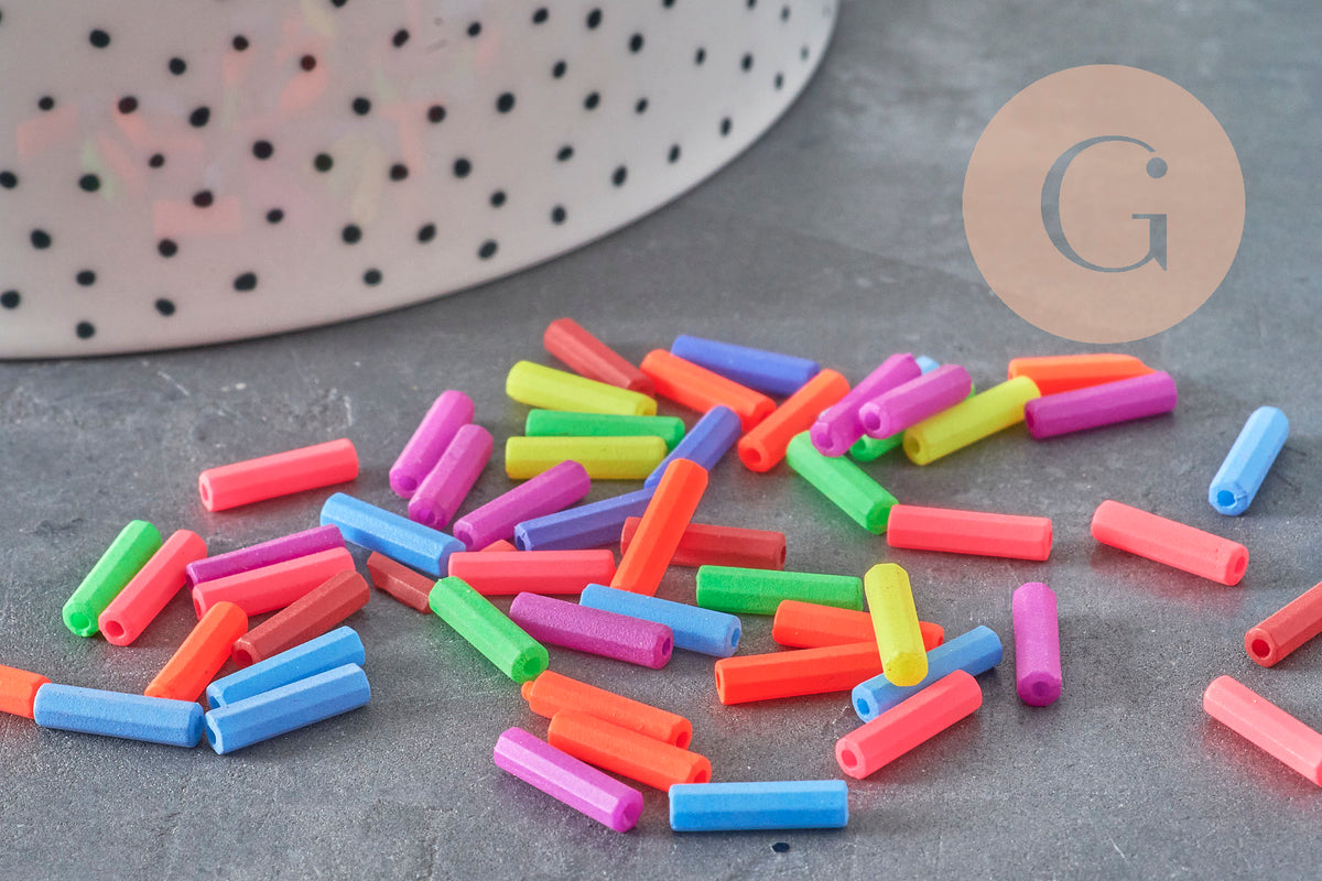 Cuentas de tubo fluorescente de plástico, joyería para niños, cuentas de joyería, cuentas de plástico multicolor, x100 G6636