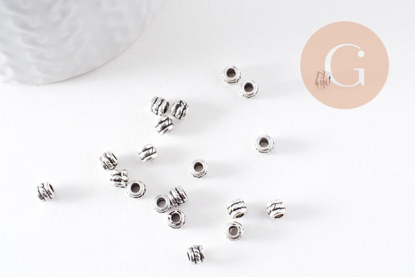 Perles tubes gravées argent vieilli, perles dorées, perles intercalaires, 5mm, x20 (G1306)