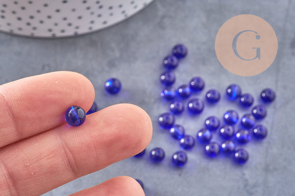 Perles verre bleu rondes 5mm, x50 (G3423)