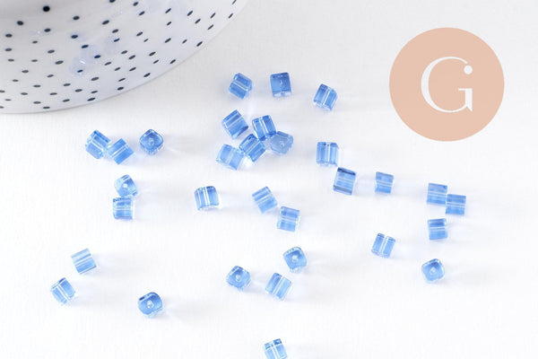 Perles verre carrées bleu clair 5mm, perles carrées création bijoux, x50 (G2456)