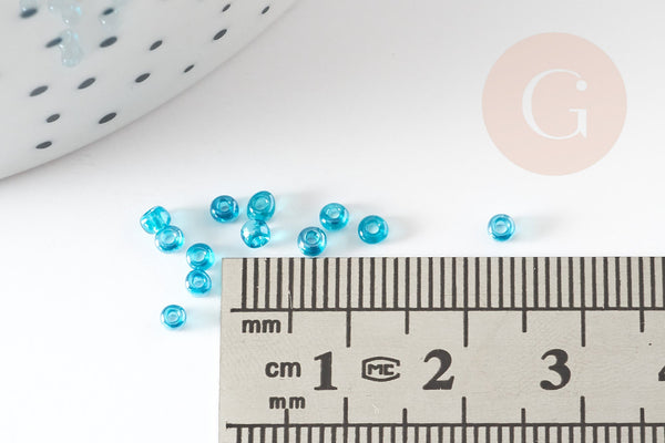 Petites perles rocaille turquoise transparent 2mm, fournitures bijoux, perle métallisée, création bijoux, x 10gr (G6714)