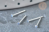 Piercing clou argent 925 massif strass bleu aigue-marine 1.5mm, x1 (G7600)