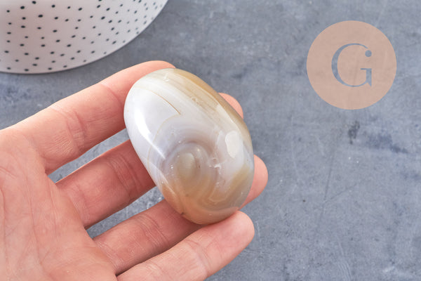 Pierre chalcédoine naturelle roulée, galet chalcédoine, pierre semi-precieuse,pierre grise naturelle, x1 (G5215)