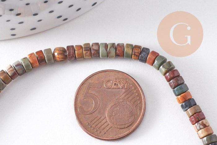 Pierre naturelle picasso, perles de jaspe picasso, perles heishi, 4mm, fil de 40cm, x1 (G1040)
