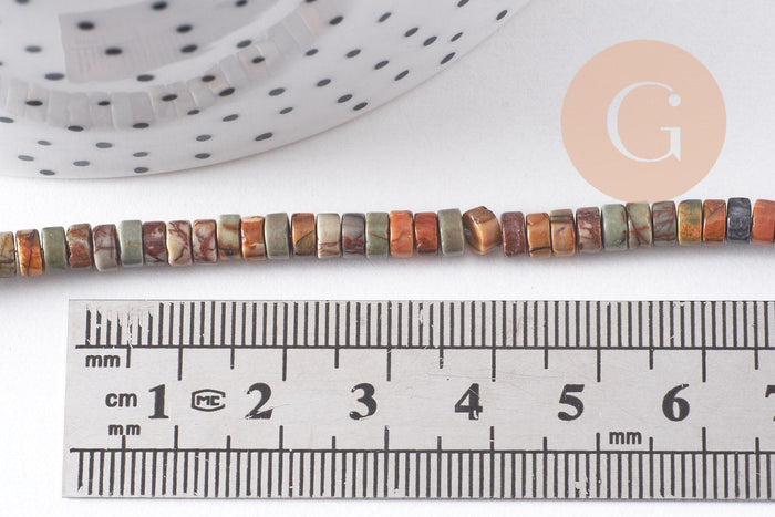 Pierre naturelle picasso, perles de jaspe picasso, perles heishi, 4mm, fil de 40cm, x1 (G1040)