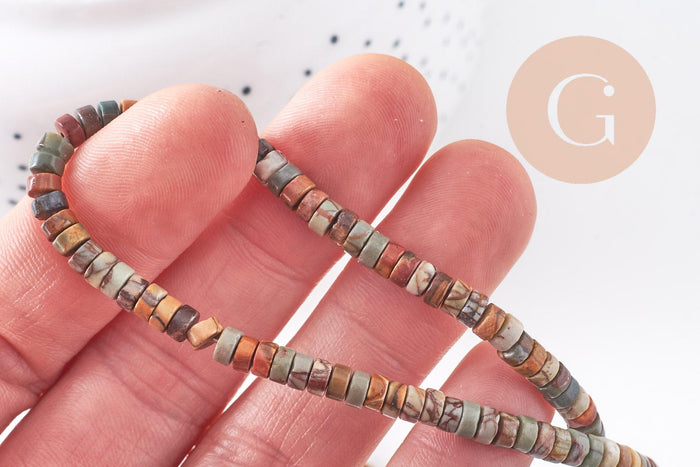 Pierre naturelle picasso, perles de jaspe picasso, perles heishi, 4mm, fil de 40cm, x1 (G1040)