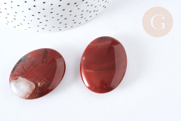 Pierre ovale roulée Jaspe rouge naturel 44-45mm, x1 (G7580)