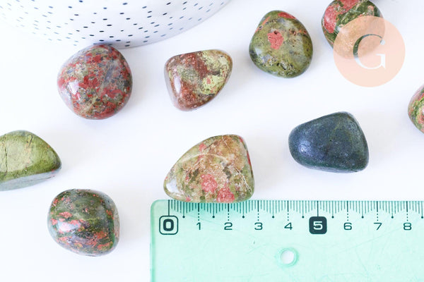 Pierre unakite naturelle brut roulé 22-30mm, pierre naturelle, litotherapie, unakite naturelle, x20gr (G5777)