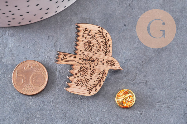 Pin’s Broche oiseau bois 40mm, x1
