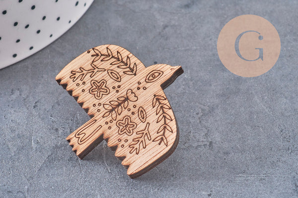 Pin’s Broche oiseau bois 40mm, x1