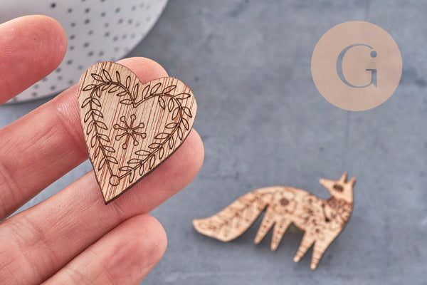 Pin’s Broche oiseau bois 40mm, x1