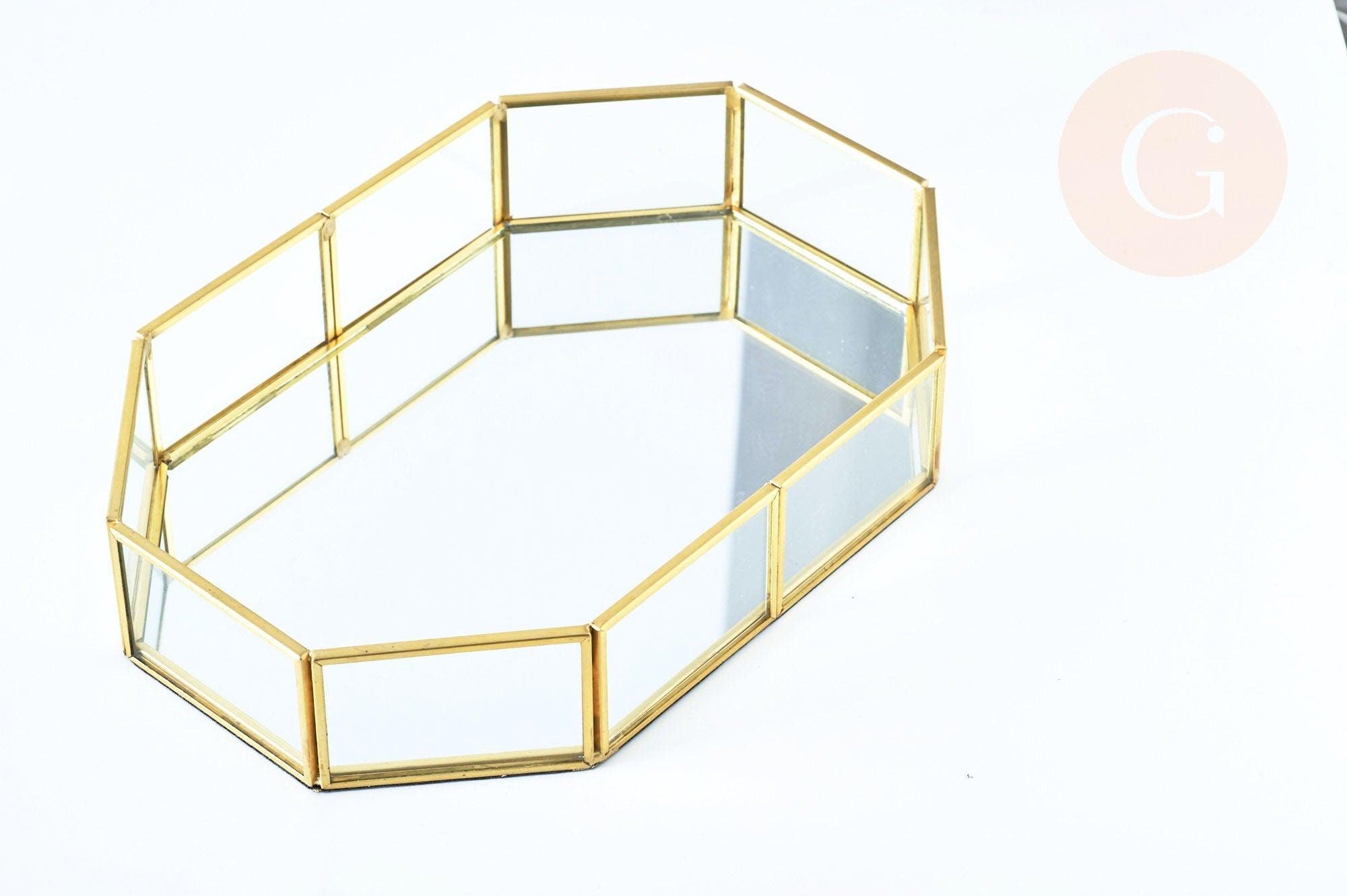 Plateau décoratif bijoux verre laiton 20.6cm, x1 G0006