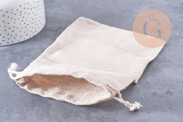 Pochette bijou coton blanc écru 17x12cm, emballage et rangement bijoux, x1 (G10327)