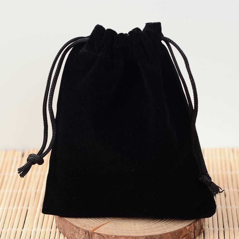 Pochette bijou velours noir rangement cadeau bijoux 12cm, x1 (G2204)