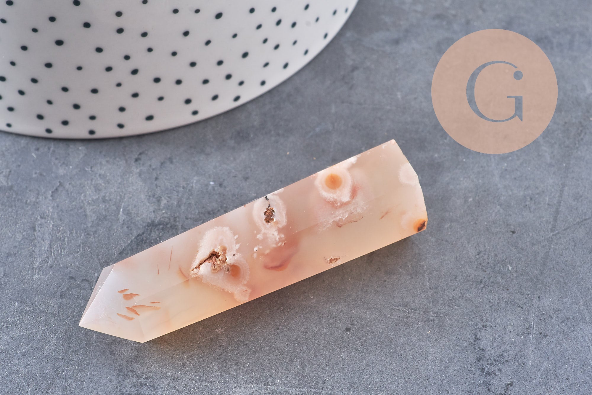 Pointe agate fleur naturelle roulée, agate fleur naturelle, pierre semi-precieuse, séance lithothérapie, x1 (G4863)
