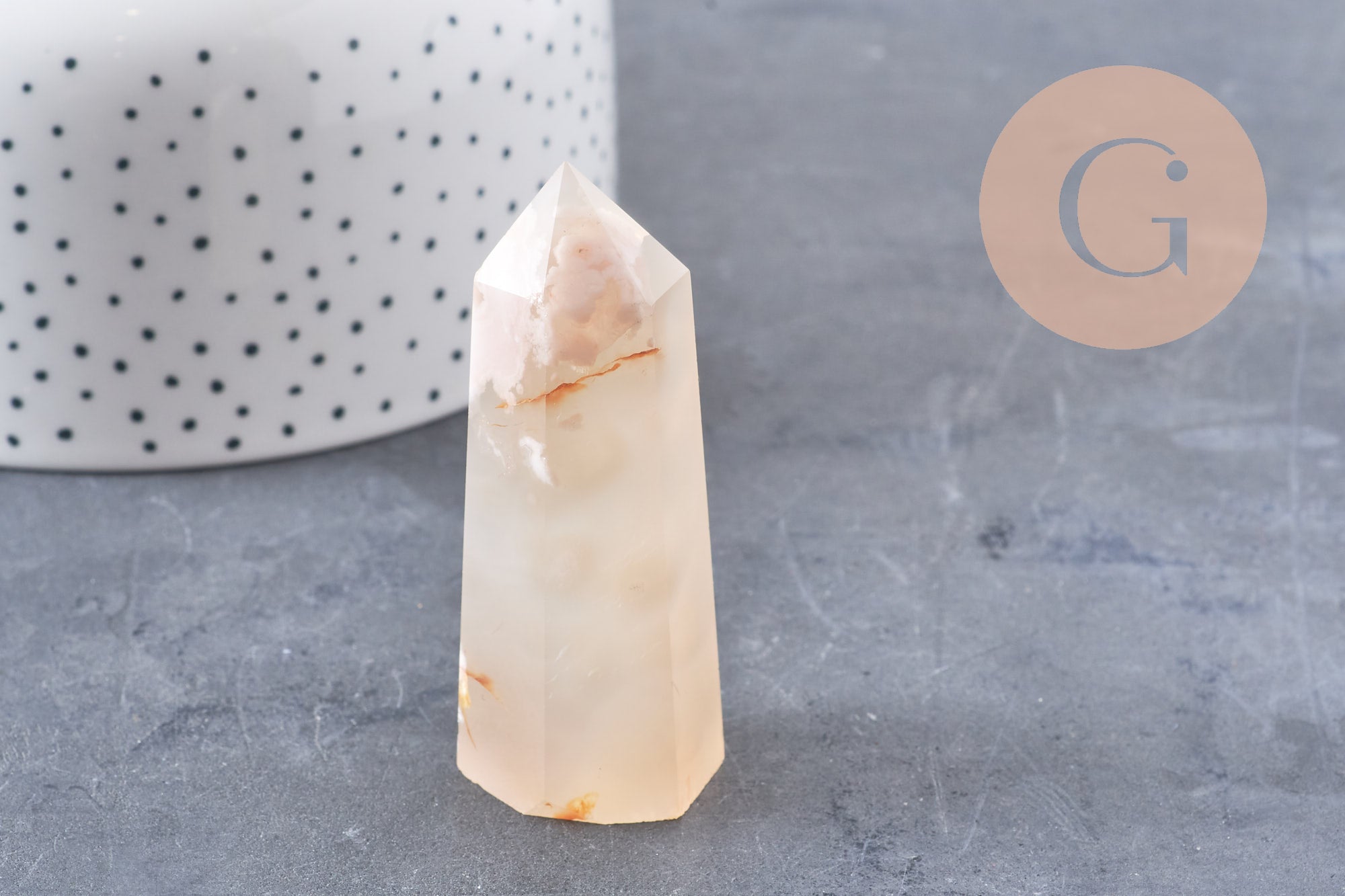 Pointe agate fleur naturelle roulée, agate fleur naturelle, pierre semi-precieuse, séance lithothérapie, x1 (G4864)