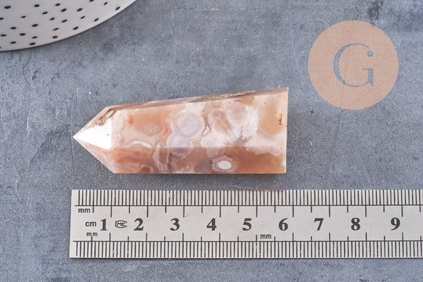 Pointe agate fleur naturelle roulée, agate fleur naturelle, pierre semi-precieuse, séance lithothérapie, x1 (G4867)