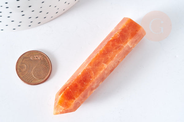 Pointe pierre du soleil naturelle 70-80mm, pierre naturelle séance lithothérapie, x1 (G8408)