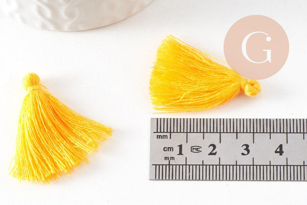 Pompon jaune safranfil de coton 28mm,décoration pompon pour création de bijoux, x5 G0099