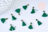 Pompon vert émeraude polyestère support doré,décoration pompon, pompon boucles,fabrication bijoux bohème,10-15mm, x10 ( G5563)
