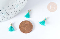 Pompon vert polyestère support doré 10-15mm,décoration pompon, pompon boucles,fabrication bijoux bohème, x10 (G8223)