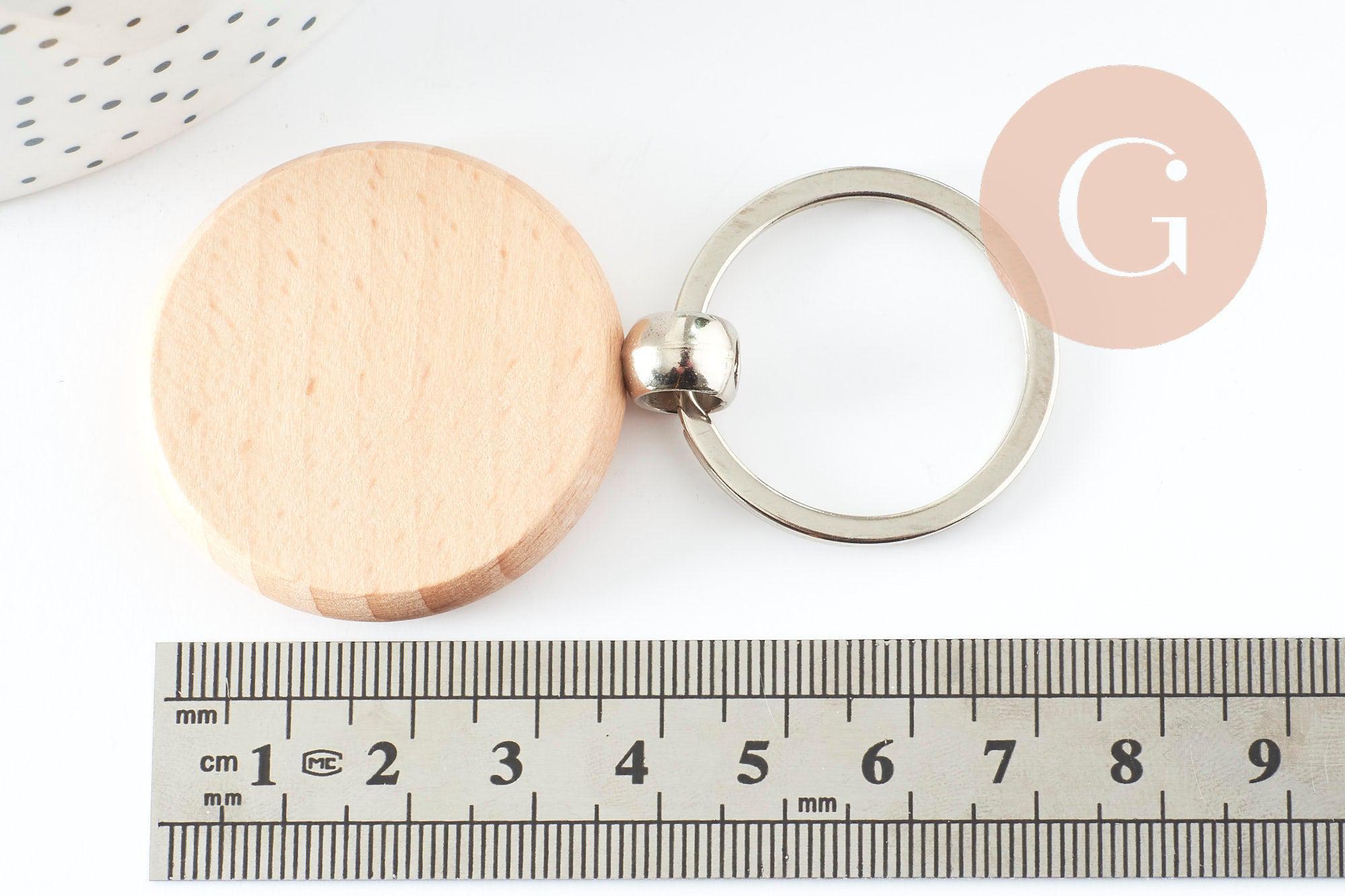 Porte-clef rond bois personnalisable 48.5mm, accessoire personnalisé pour idée cadeau, x1 G9678