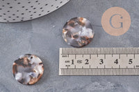 Pendentif rond marron beige plastique acétate 22mm, x2 (G2837)