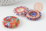 Pendentif donut millefiori murano multicolore 29-39mm x1 (G1451)-Breloques et pendentifs-Gingerlily Perles