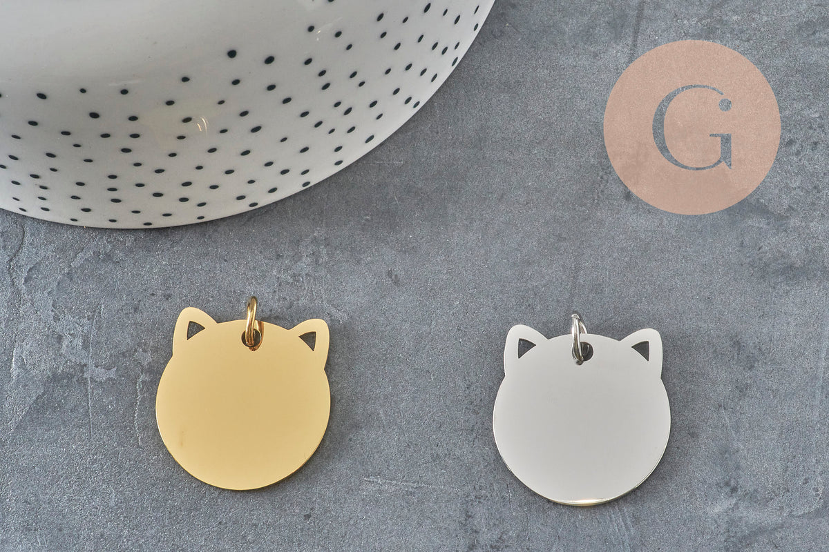 Colgante cabeza de gato acero inoxidable 201 de 29mm personalizable, x1 (G11017)